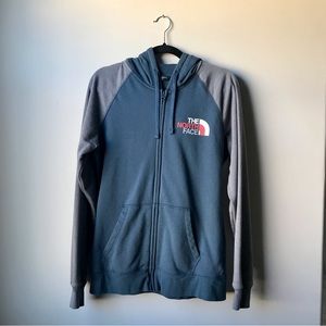North Face Blue Grey Zip Hoodie (Size L)